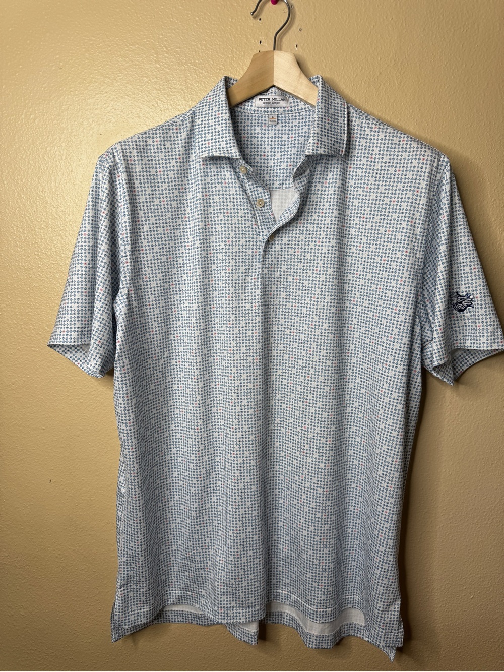 Peter Millar Summer Comfort Men’s Polo Shirt L Blue Playing Card Suit Print Golf